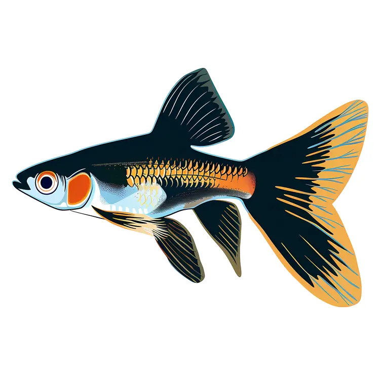 Black and Yellow Fish with Striped Fins