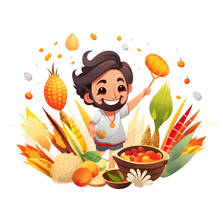 Happy Boy with Harvest Illustration
