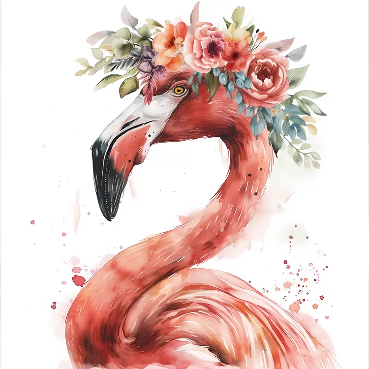 Flamingo with Flower Crown Illustration