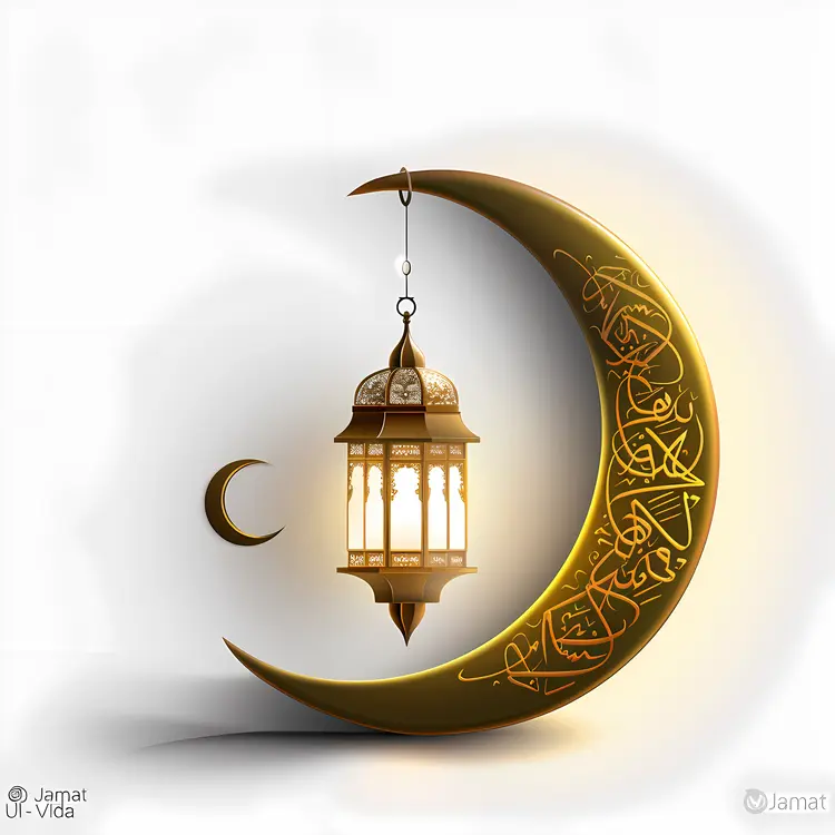 Lantern and Crescent Moon with Arabic Calligraphy