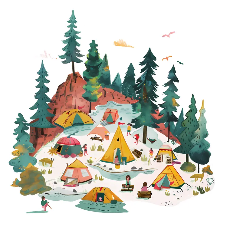 Colorful Camping Scene Illustration