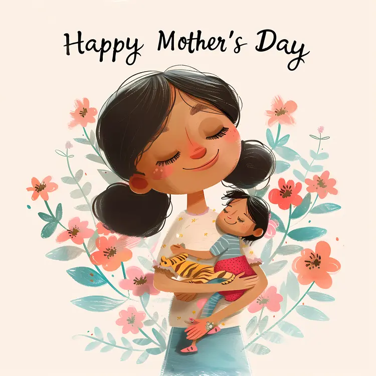 Happy Mother's Day Illustration with Mother and Child