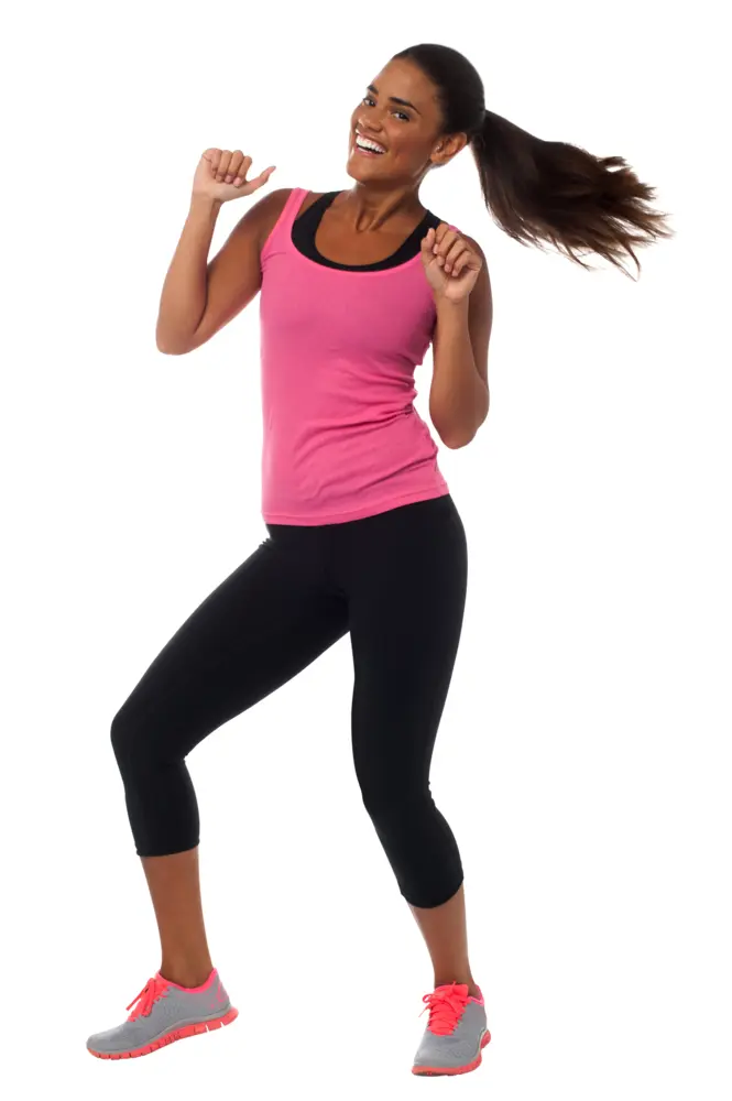 Happy Woman Dancing in Pink Sportswear