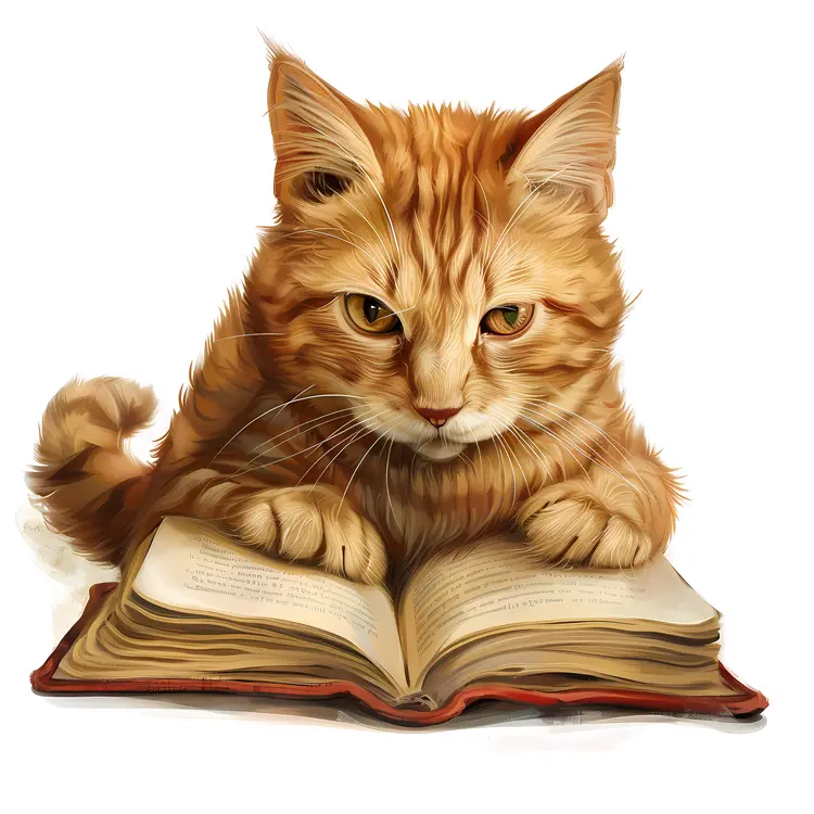 Orange Cat Reading a Book