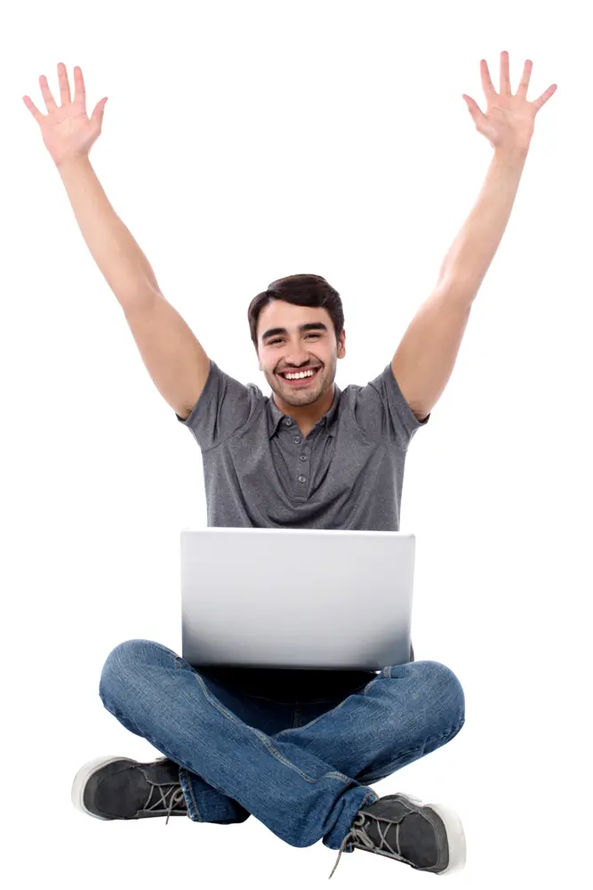 Happy Man Celebrating with Laptop