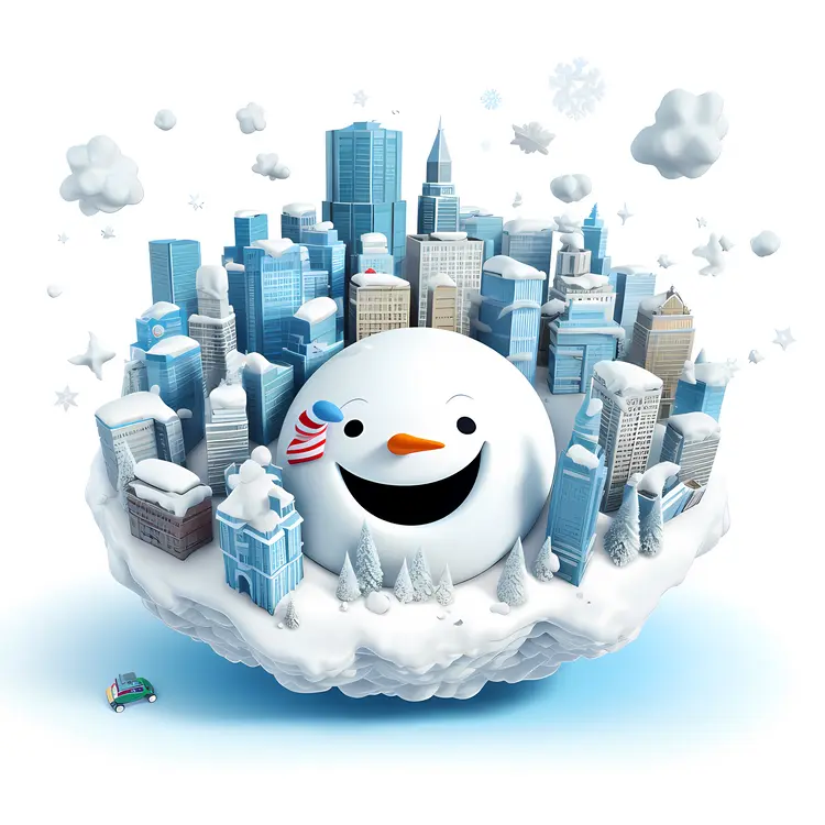Snowman in a Snowy City