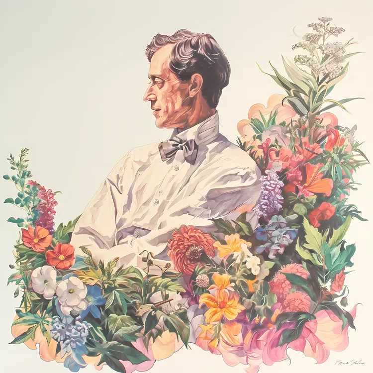 Man Surrounded by Flowers Illustration