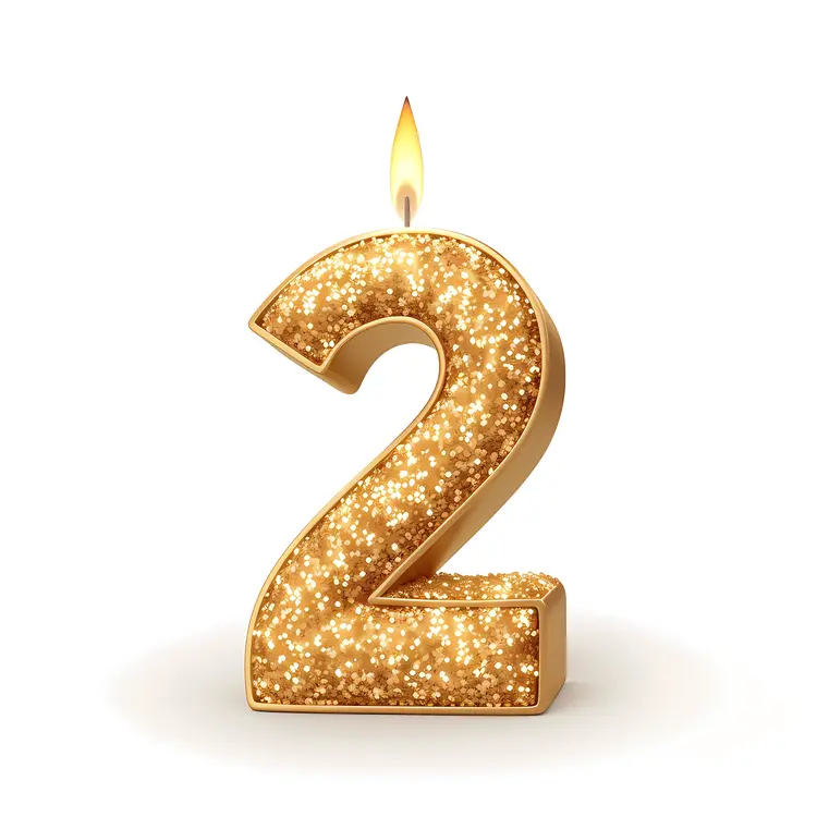 Golden Number 2 Candle for Birthday Celebration