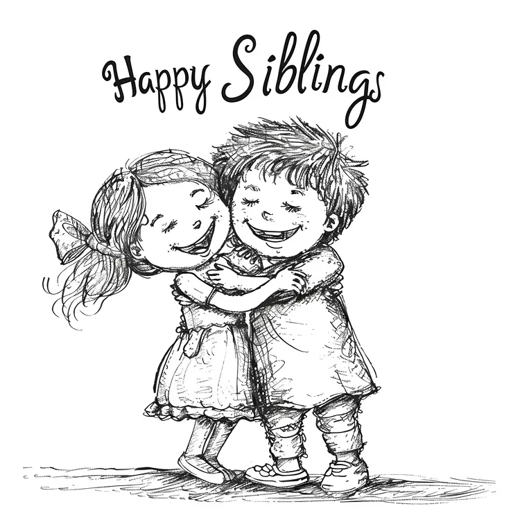 Happy Siblings Hugging Illustration