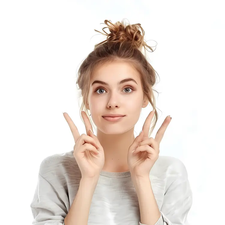 Girl Making Peace Sign with Casual Outfit