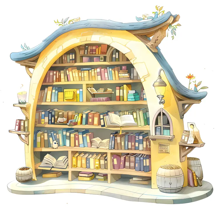 Whimsical Bookshelf with Books