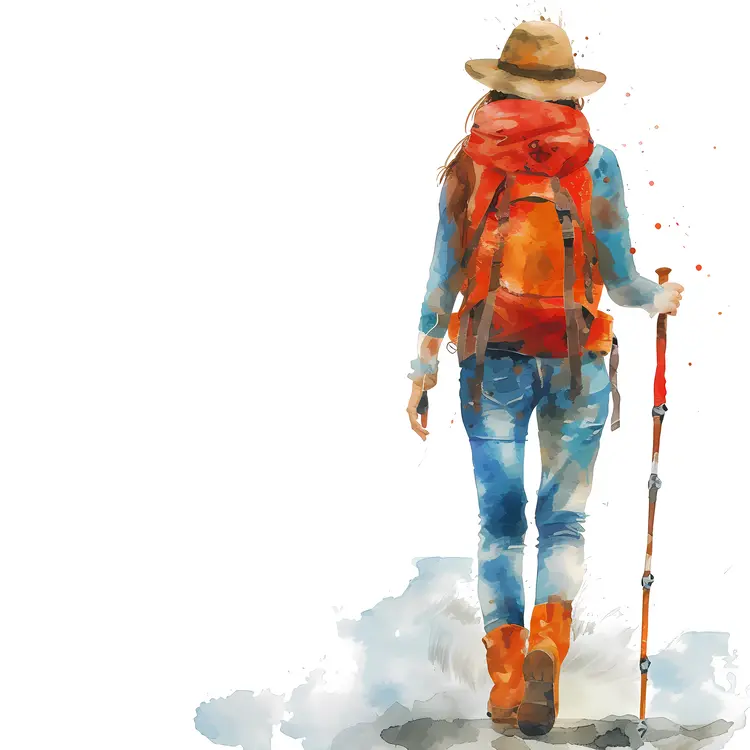Watercolor Hiker with Backpack