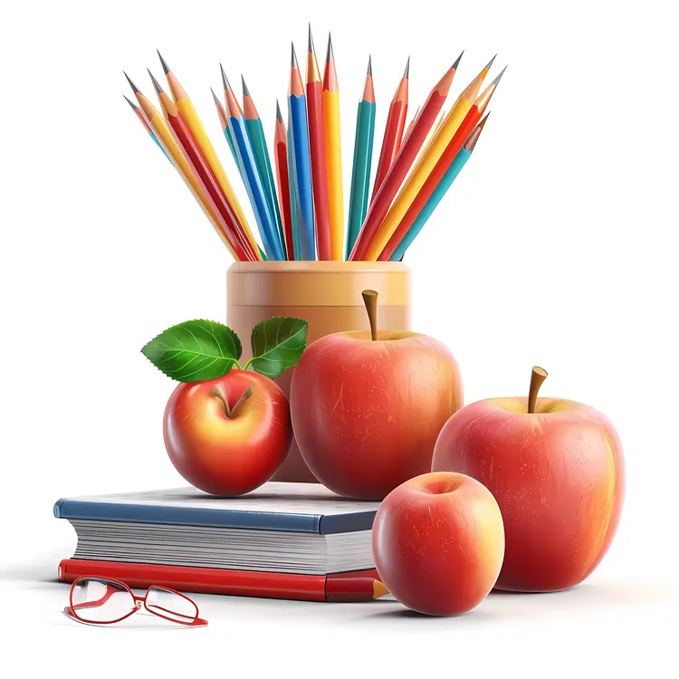 Books with Apples and Pencils