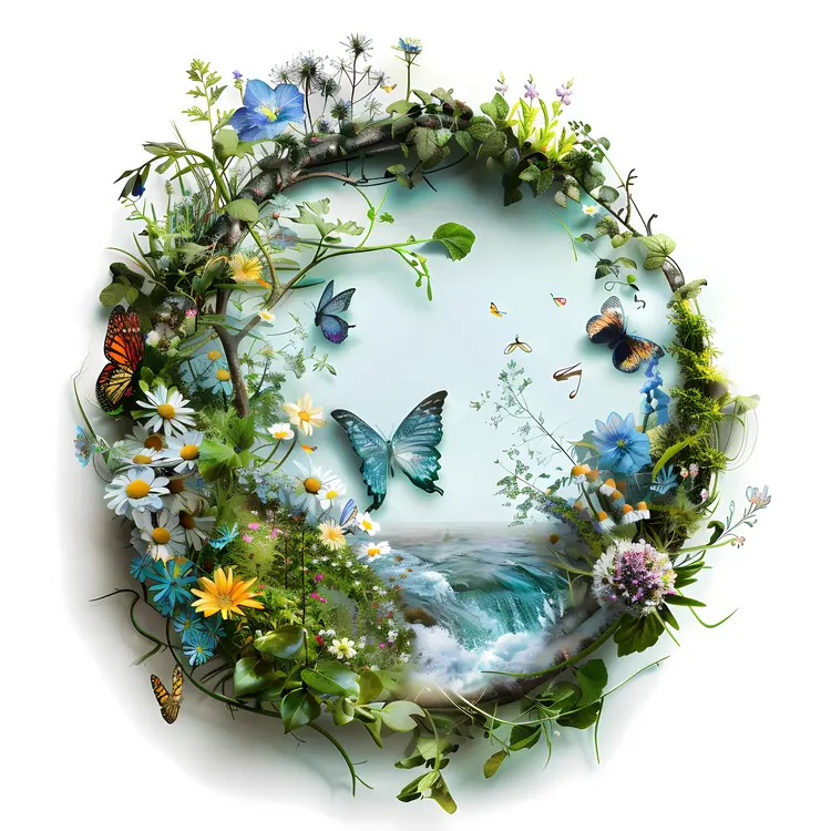 Butterfly and Flowers in Nature