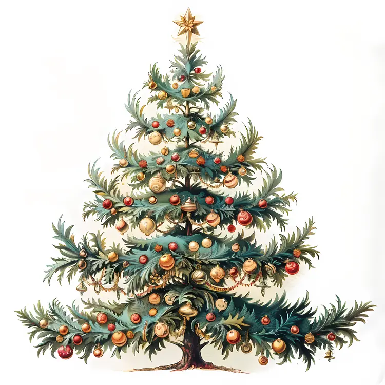 Decorated Christmas Tree with Ornaments and Star