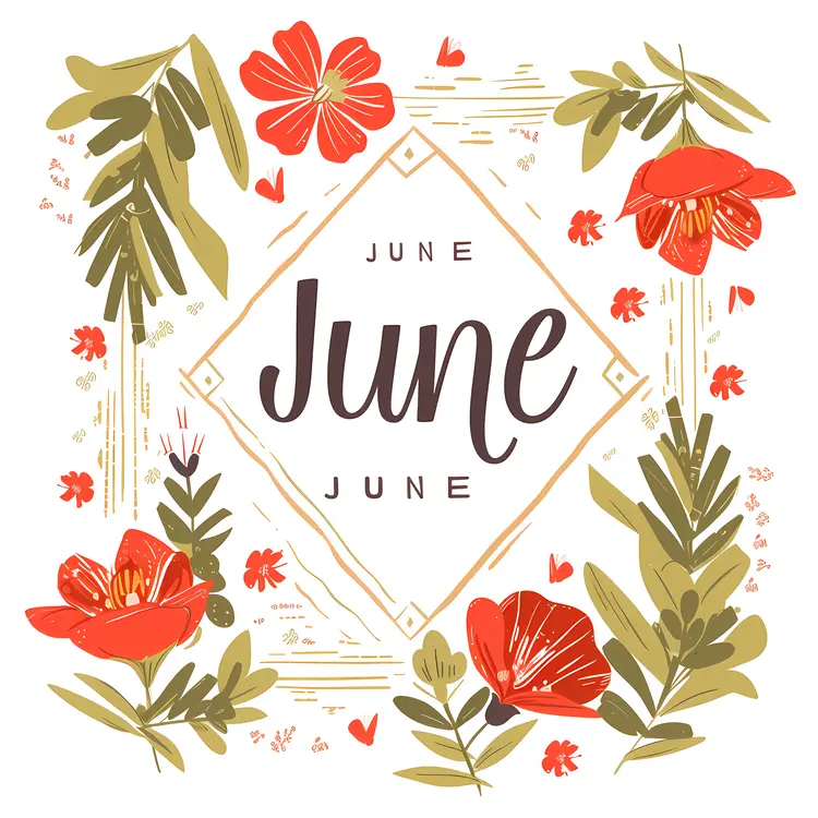 June with Red Flowers in Square Frame