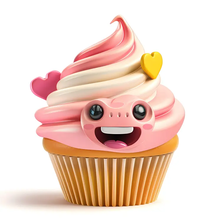 Cute Pink Cupcake with Hearts
