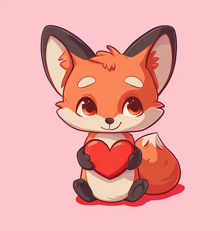 Cute Fox Holding a Heart