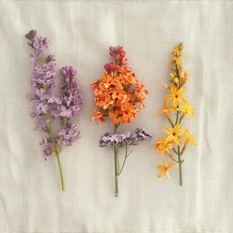 Assorted Flower Stems on White Background