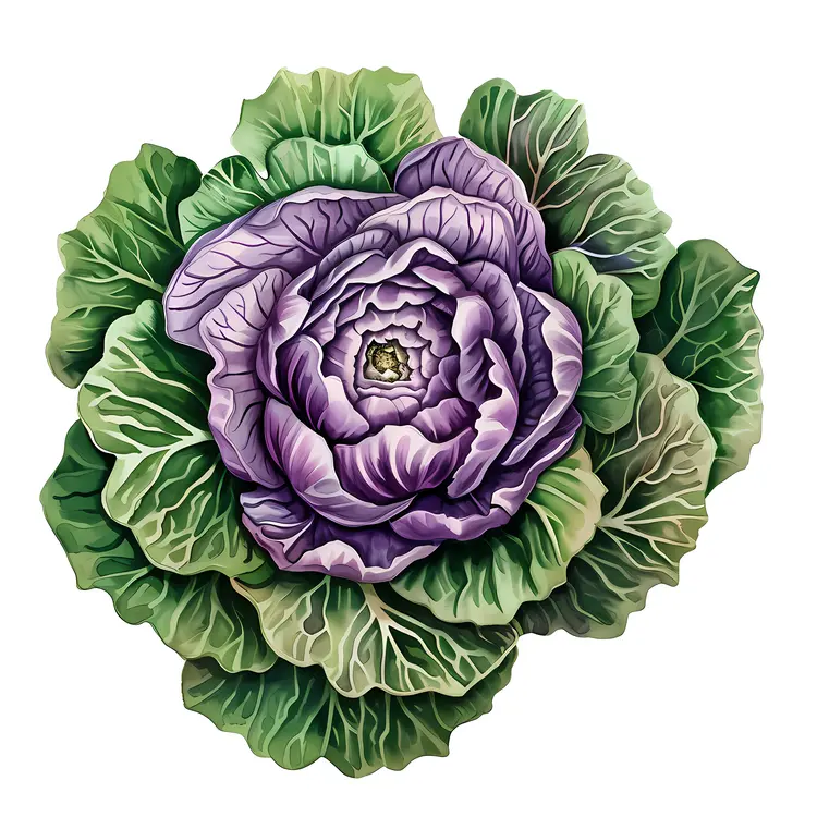 Purple and Green Cabbage Illustration