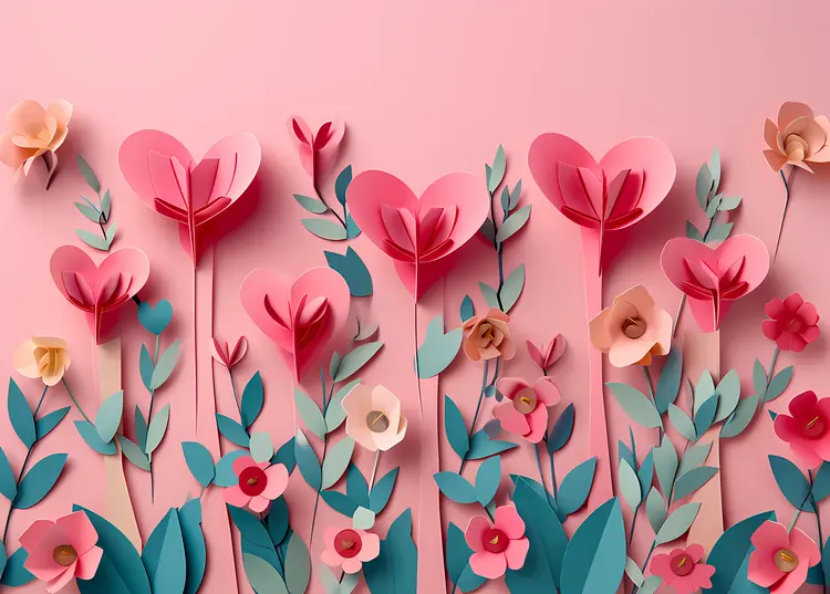 Colorful Paper Flowers and Leaves