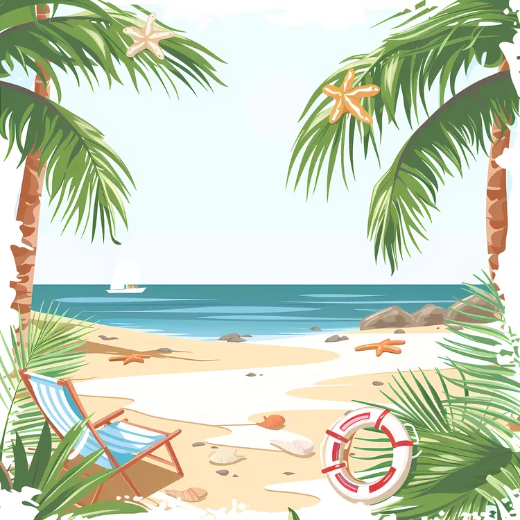Tropical Beach with Palm Trees