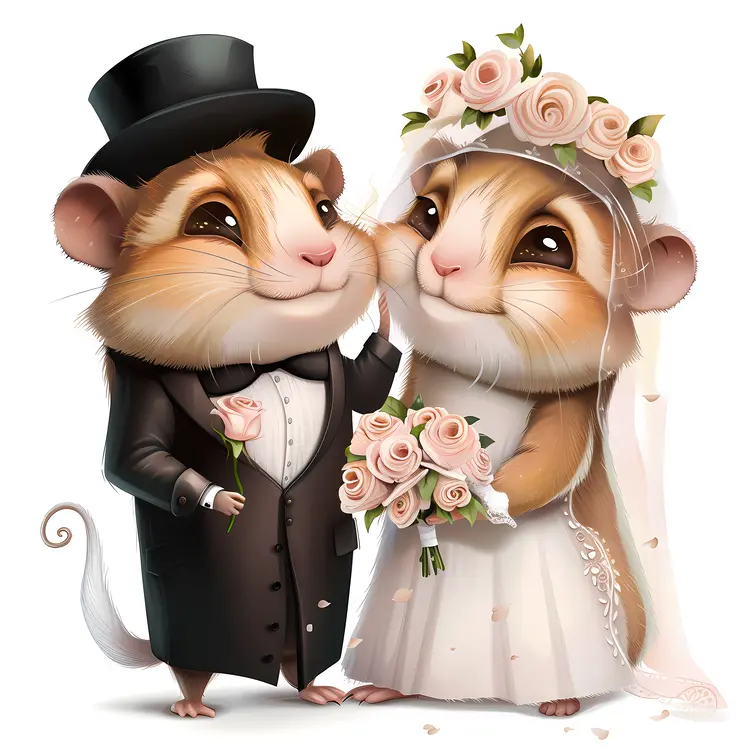 Cute Wedding Hamsters Cartoon