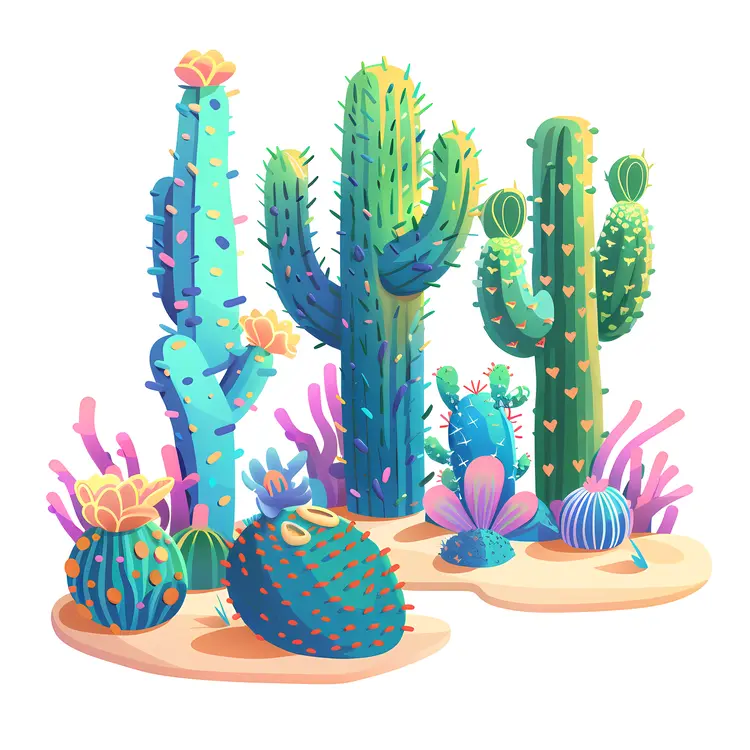 Colorful Cacti in Desert