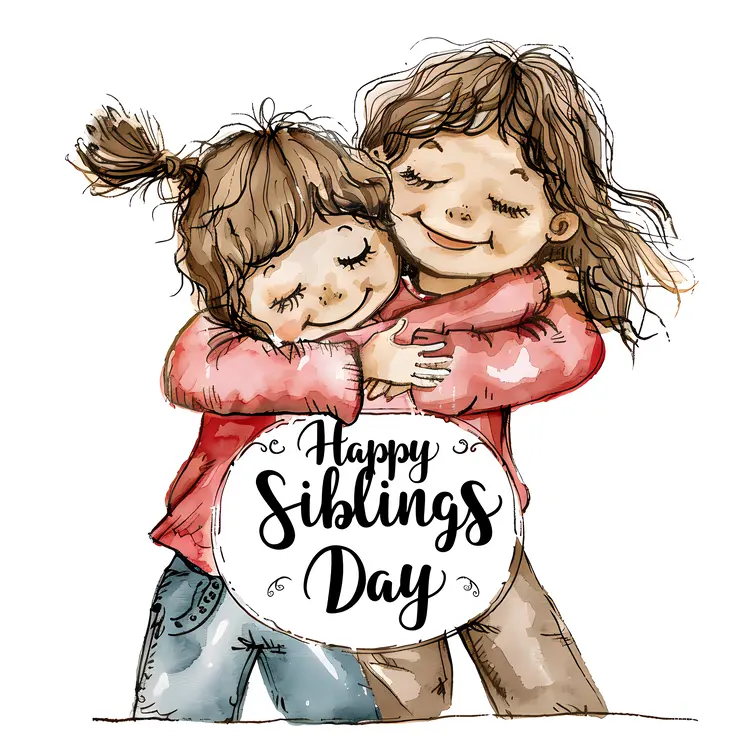 Happy Siblings Day with Hugging Children Illustration
