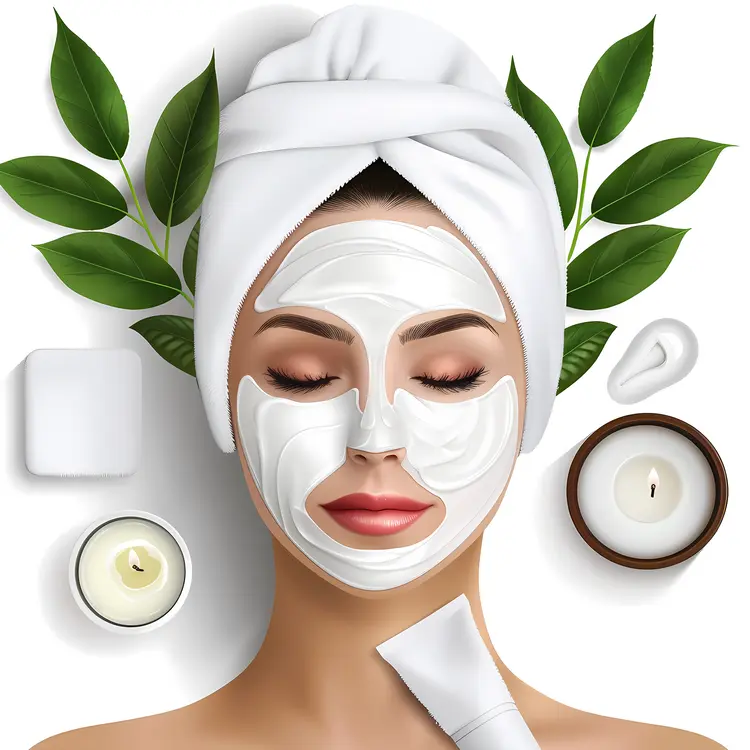 Woman with Facial Mask and Spa Elements