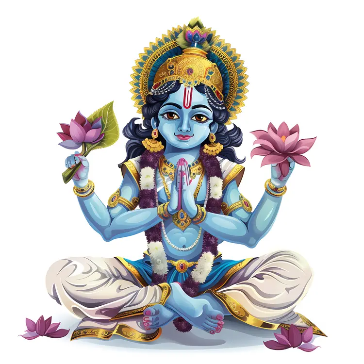 Blue Deity with Lotus and Garland