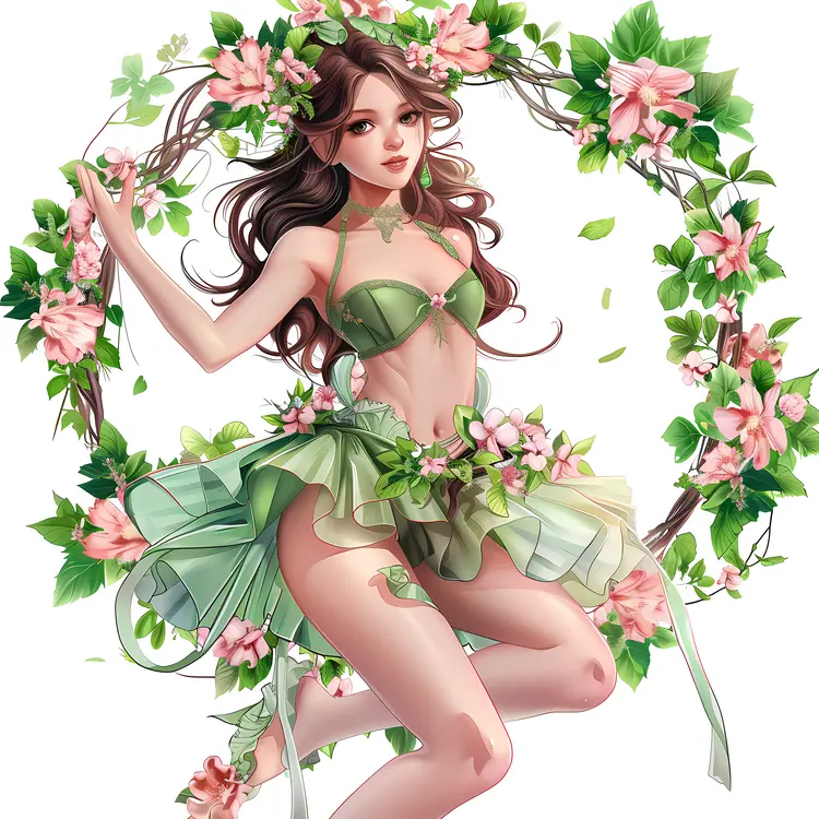 Woman in Green Floral Outfit