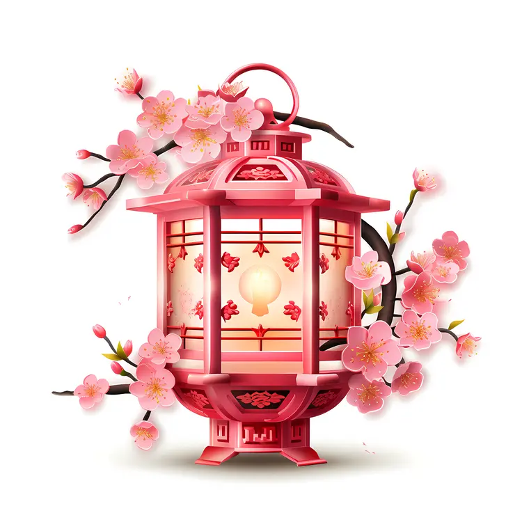 Red Lantern with Cherry Blossoms for Chinese New Year