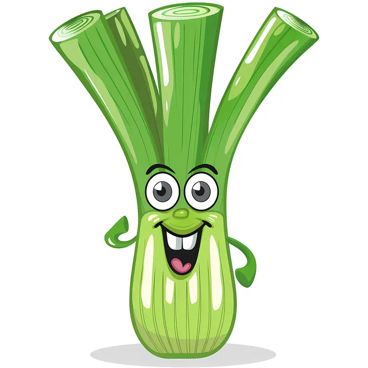 Happy Green Onion Cartoon Character