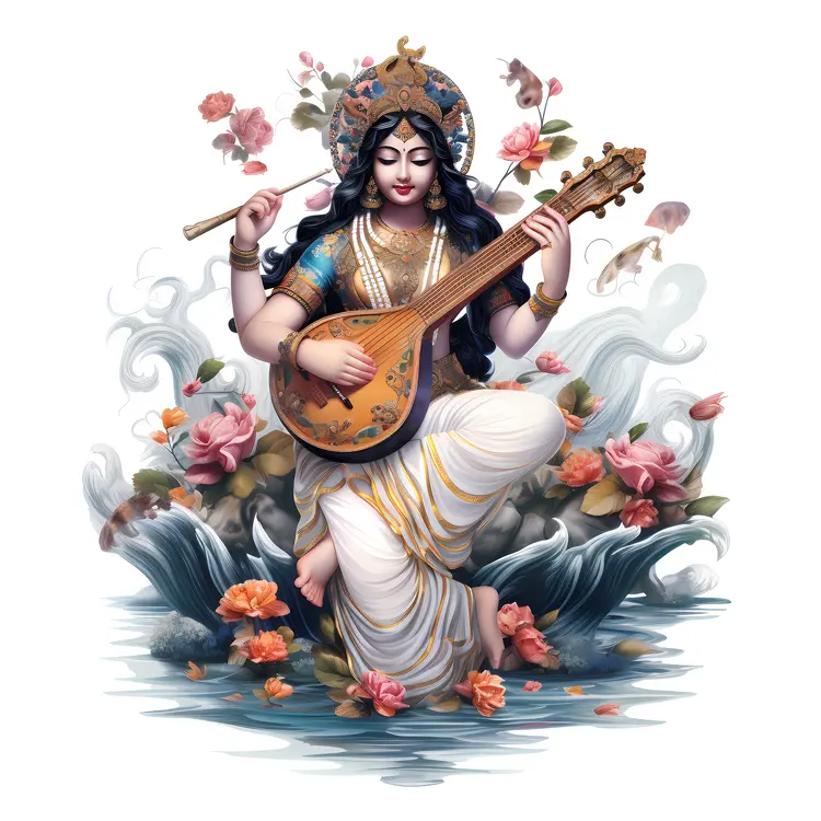Divine Goddess Saraswati Playing Veena