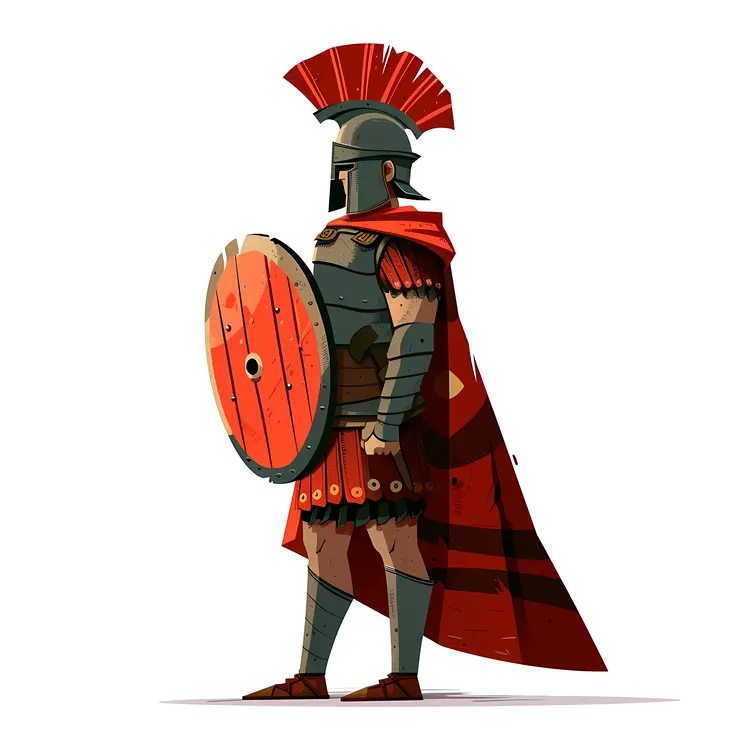 Full Body Roman Soldier with Red Cape and Shield