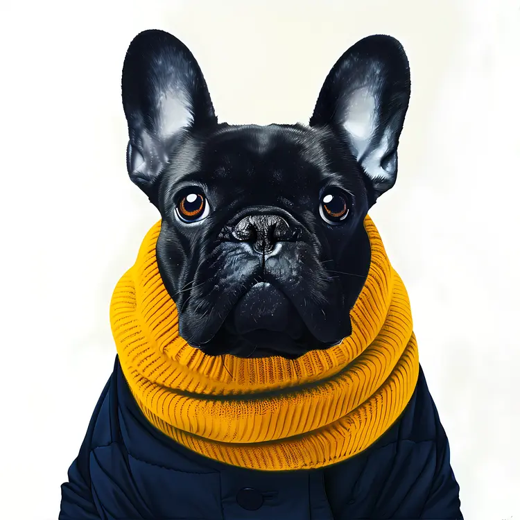 Black French Bulldog in Yellow Scarf