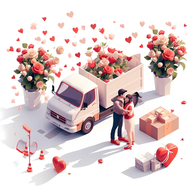 Couple Embracing by Flower Truck