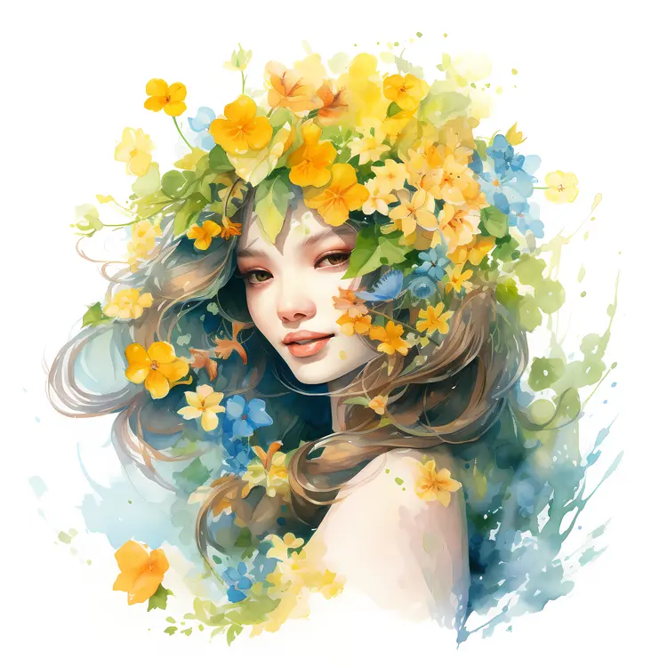 Woman with Colorful Floral Hair