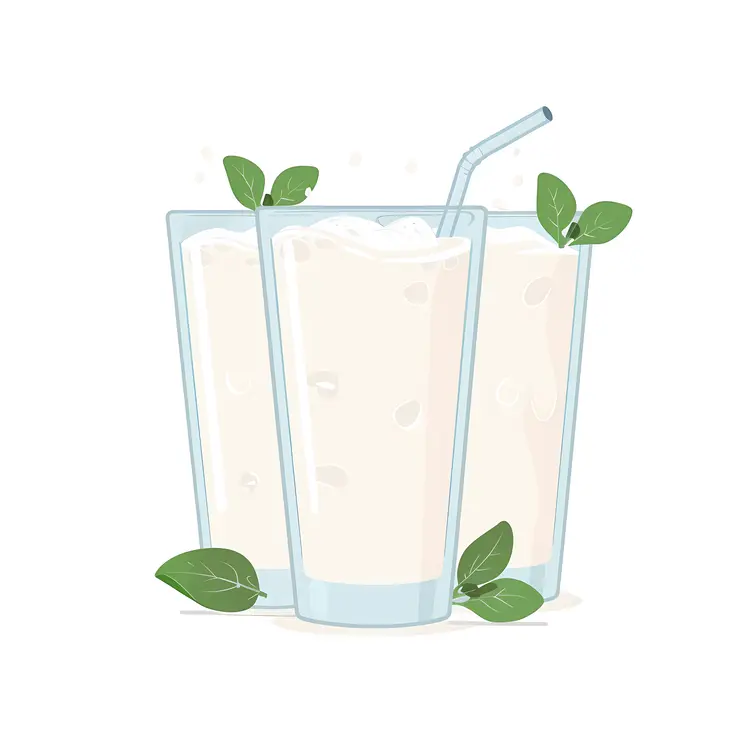 Illustration of Milk in Glasses with Mint Leaves