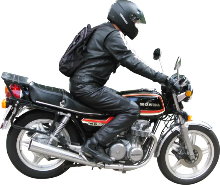 Black Motorcycle with Rider in Leather Gear
