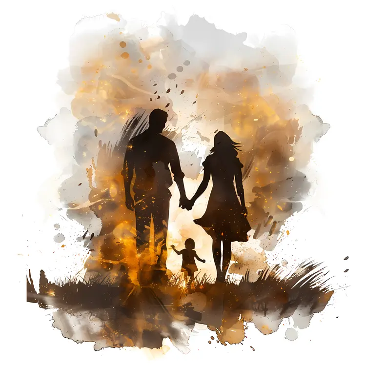 Colorful Watercolor Family Silhouette