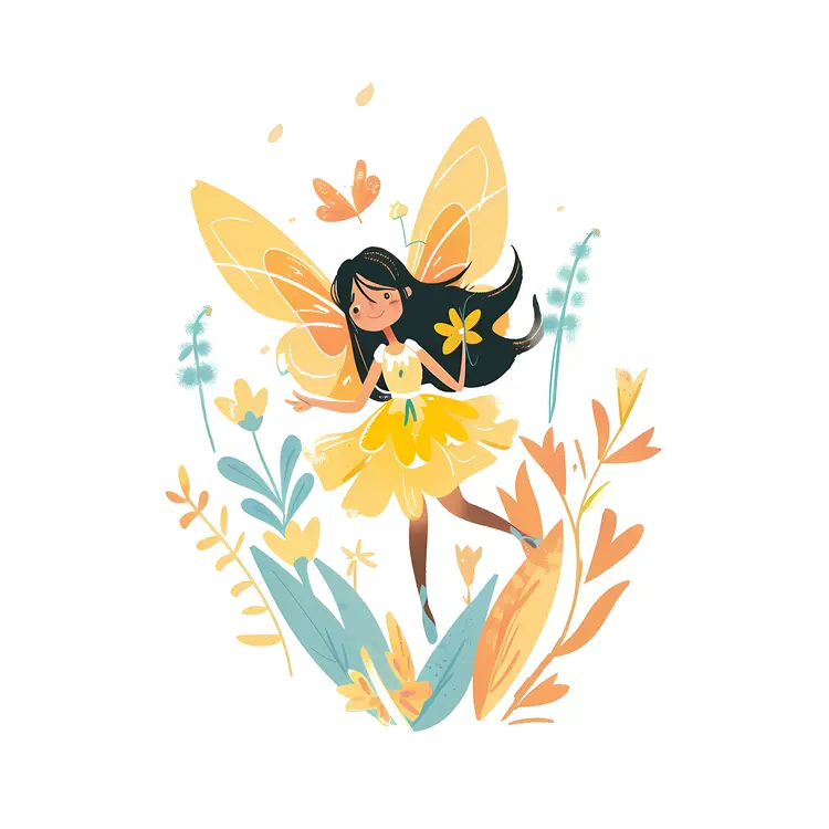 Yellow Fairy with Floral Surroundings