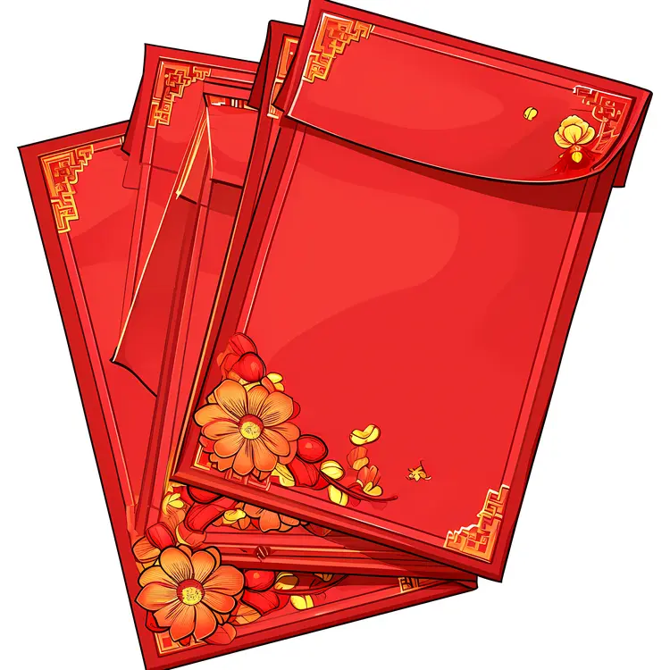 Red Envelopes with Floral Design for Chinese New Year