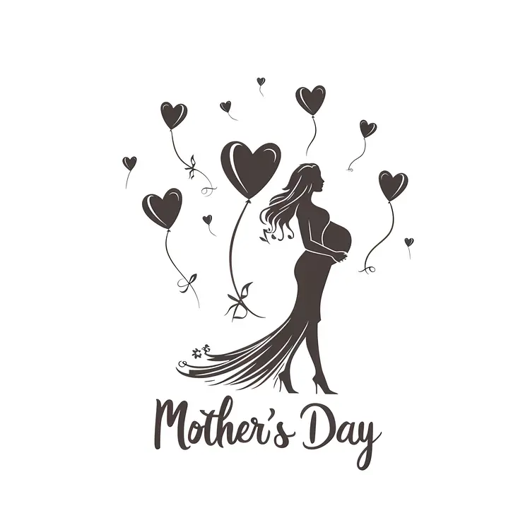 Mother's Day Silhouette with Heart Balloons