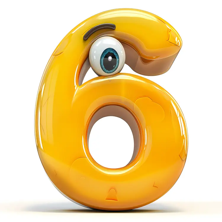 Cute Yellow Number 6 Cartoon Character