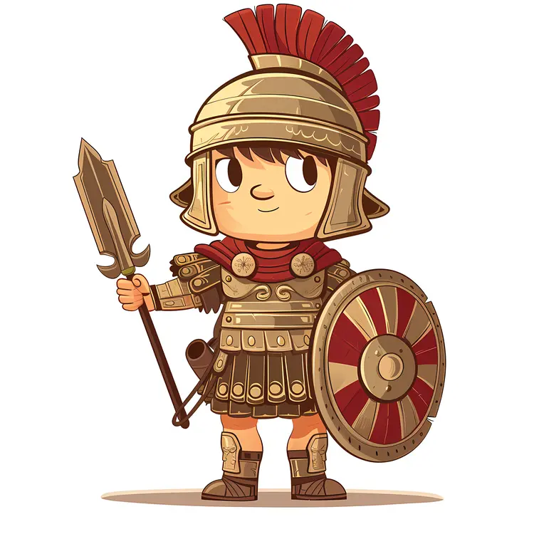 Adorable Roman Soldier with Spear and Shield
