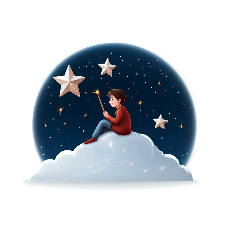 Dreamy Boy on Cloud with Stars