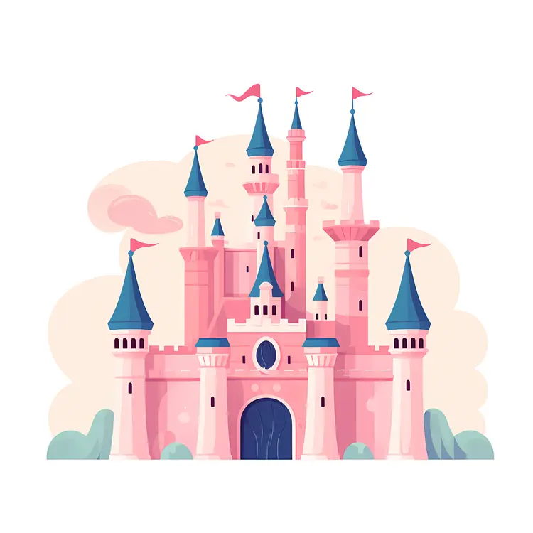 Pink Dream Castle with Towers and Flags