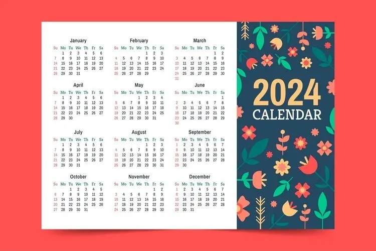 2024 Floral Side Calendar